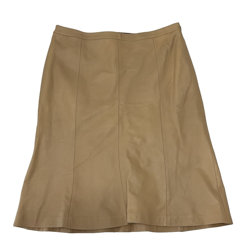 Vintage Genuine Leather Camel Skirt 12 Western Boho Casule Old Money 70s